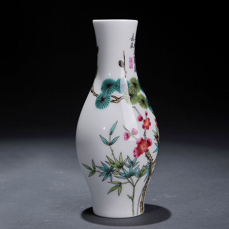 梵尼威 重器 仿清雍正景德鎮(zhèn)陶瓷琺瑯彩松梅竹橄欖瓶官窯級瓷器花瓶擺件【專注研究皇窯瓷】