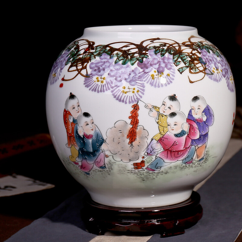 九藏尊品 景德鎮陶瓷器手繪花瓶 時尚家居客廳擺設 嬰戲圖 工藝品擺件 嬰戲圖