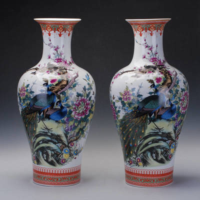 景德鎮陶瓷器花瓶 客廳擺件粉彩安居樂業落地花瓶 家居裝飾工藝品 安居樂業 - 京東